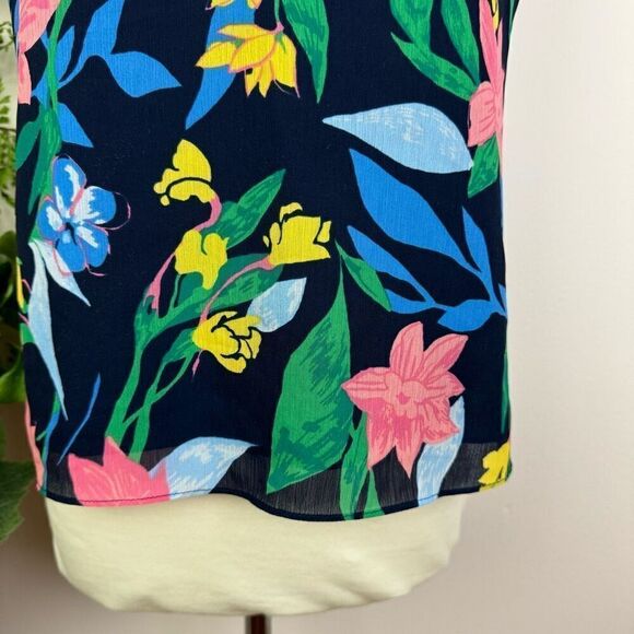 J. CREW factory blouse | Floral mockneck tank top | size 4 | navy | sleeveless - Picture 3 of 10